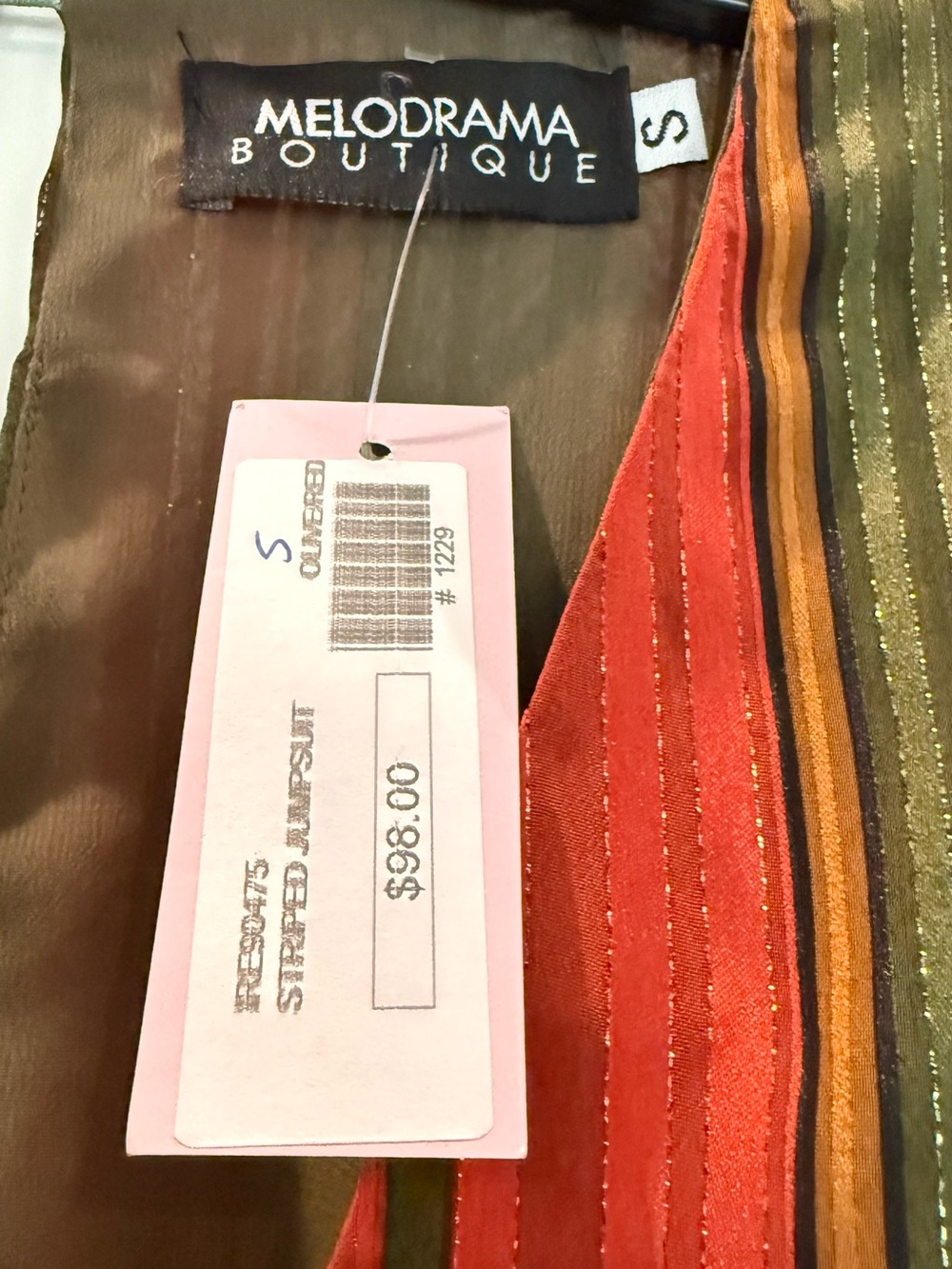 Striped Long Sleeve Wide-Leg Jumpsuit in shimmer Red and Green - Picture 4 of 4